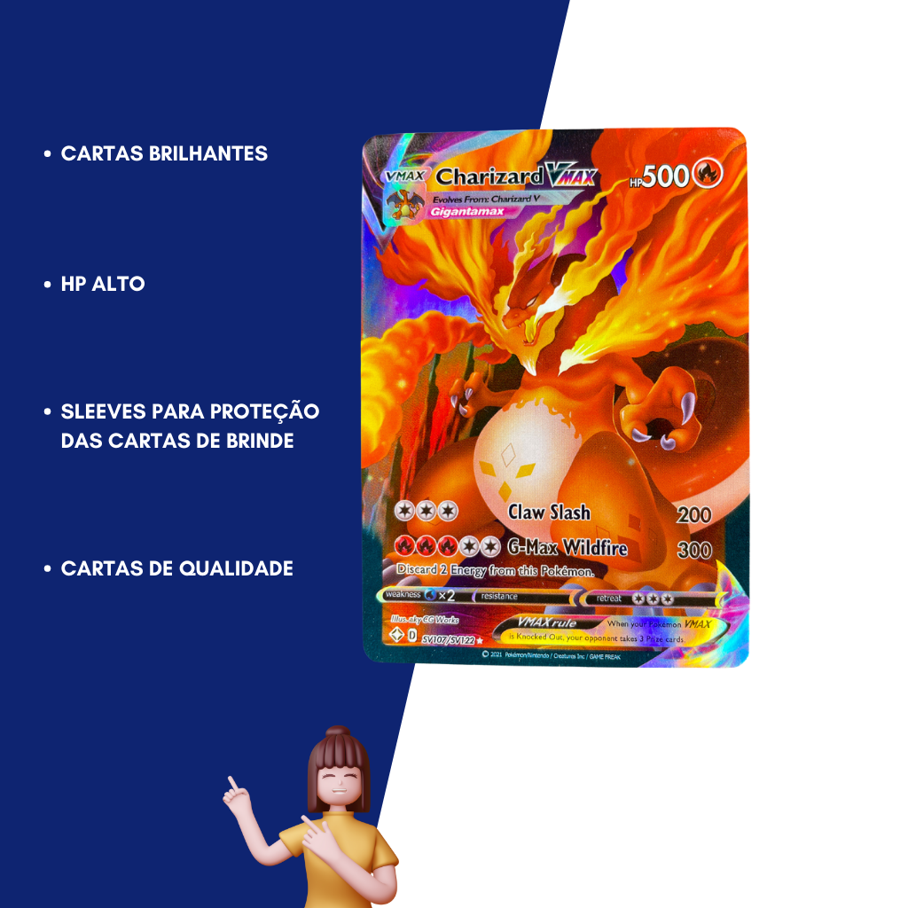 Kit Cartas Raras 6 Cartas Pokemon Charizard Vmax V Gx