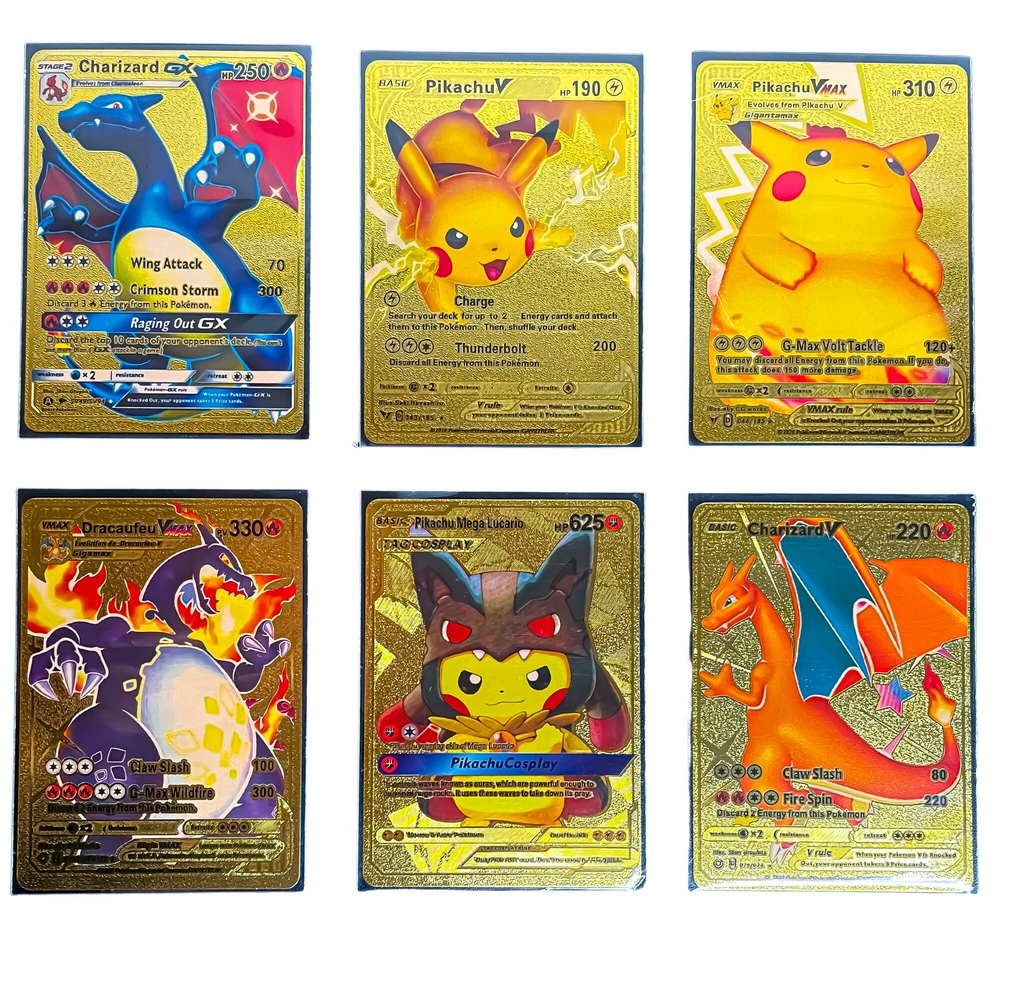 Carta Pokemon Charizard Pikachu VMAX Metal Dourada Carta Pokémon