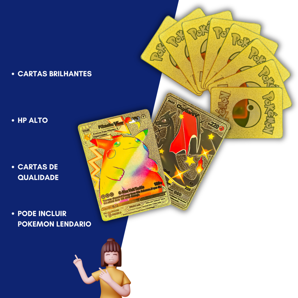 10 Cartas Pokemon Douradas Sem Repetidas