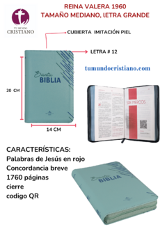 Biblia Reina Valera 1960 Mediana Letra Grande Imitación Piel Verde Código QR [RVR065cZLGPJR