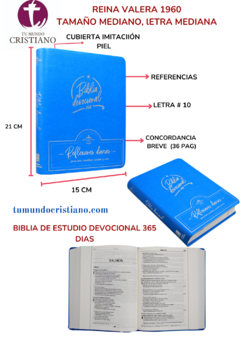 Biblia de Estudio Devocional 365 Reina Valera 1960 Mediana Letra Mediana Imitación Piel Azul [RVR066cDevo365]