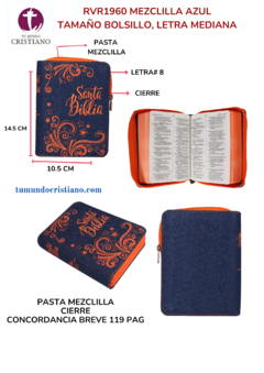 Biblia Reina Valera 1960 Tamaño Bolsillo Letra Mediana Mezclilla Azul Naranja [RVR024cJZCN]