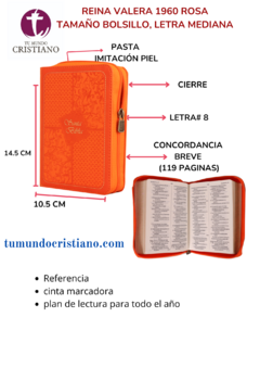 Biblia Reina Valera 1960 Tamaño Bolsillo Letra Mediana Imitación Piel Naranja [RVR025cZLG]