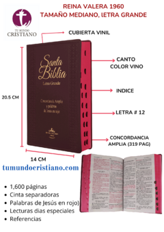 BIBLIA RVR052CLGPJRTI VINIL VINO CON INDICE CONCORDANCIA AMPLIA