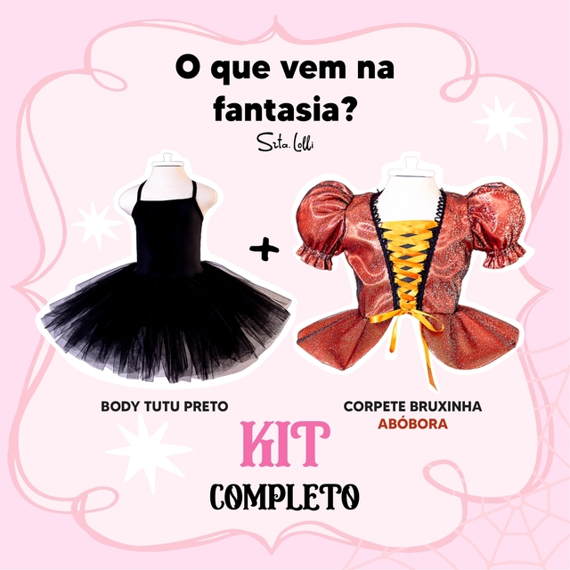 Fantasia Bruxinha Abóbora Halloween (body tutu + corpete)