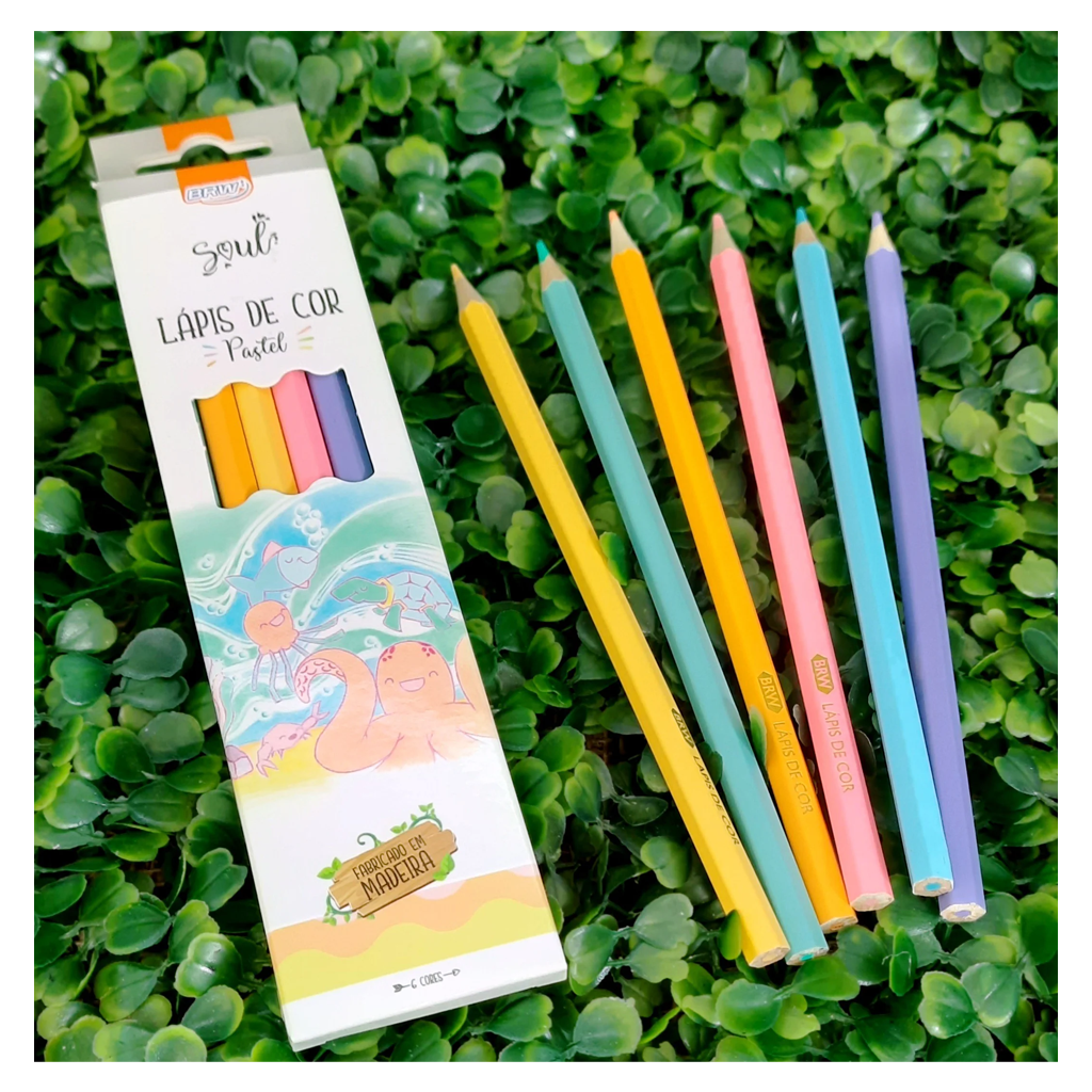 Lápis de cor 6 cores Pastel - BRW