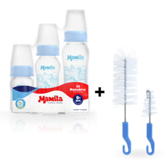 Kit 3 Mamadeiras 80/150/240ml + 2 Escovas Bebê Menino Mamita Bico Silicone