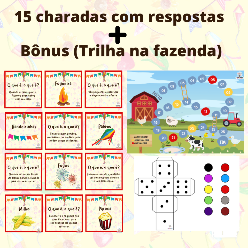 15 charadas com respostas + trilha na fazenda