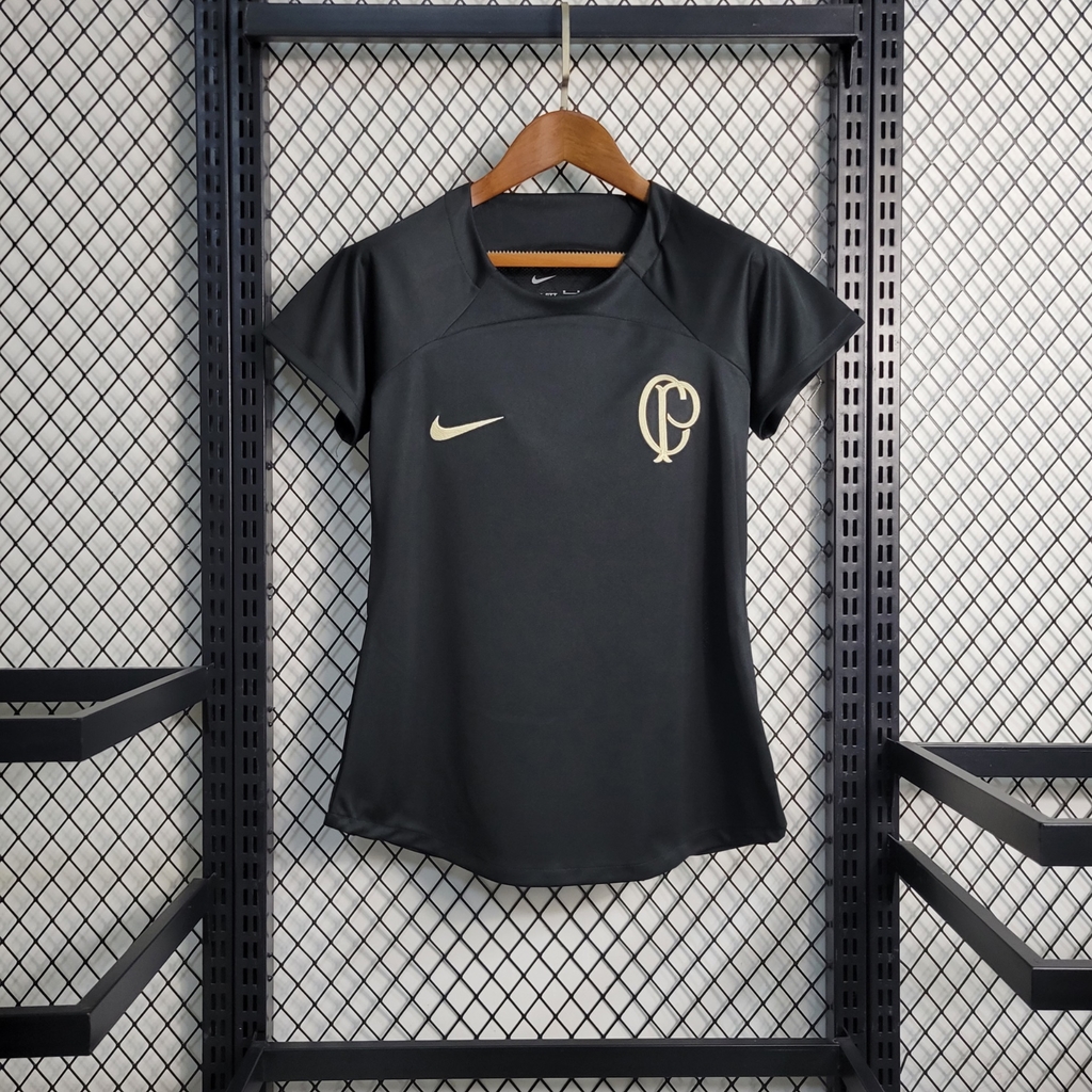 Camisa Nike Feminina Corinthians Pré Jogo 2023/24 - Preto e Dourado