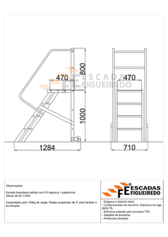 Escada Trepadeira 3+1 - 1,00m - 150kg - Escada Plataforma de Alumínio Padrão