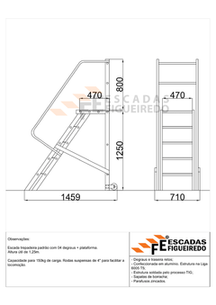 Escada Trepadeira 4+1 - 1,25m - 150kg - Escada Plataforma de Alumínio Padrão