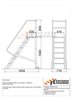 Escada Trepadeira 5+1 - 1,50m - 150kg - Escada Plataforma de Alumínio Padrão