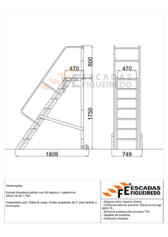 Escada Trepadeira 6+1 - 1,75m - 150kg - Escada Plataforma de Alumínio Padrão