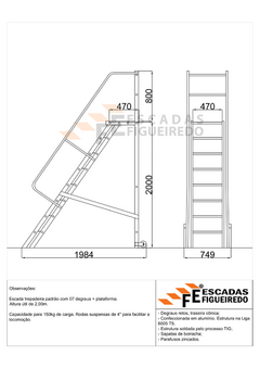 Escada Trepadeira 7+1 - 2,00m - 150kg - Escada Plataforma de Alumínio Padrão