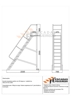 Escada Trepadeira 9+1 - 2,50m - 150kg - Escada Plataforma de Alumínio Padrão