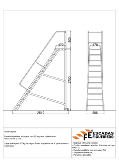 Escada Trepadeira 10+1 - 2,75m - 300kg - Escada Plataforma de Alumínio Reforçada