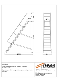 Escada Trepadeira 11+1 - 3,00m - 300kg - Escada Plataforma de Alumínio Reforçada