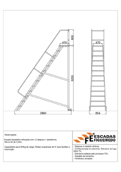 Escada Trepadeira 12+1 - 3,25m - 300kg - Escada Plataforma de Alumínio Reforçada