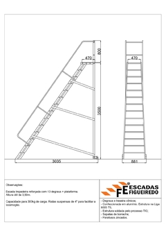 Escada Trepadeira 13+1 - 3,50m - 300kg - Escada Plataforma de Alumínio Reforçada