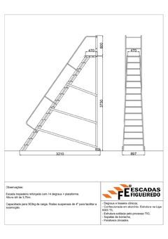 Escada Trepadeira 14+1 - 3,75m - 300kg - Escada Plataforma de Alumínio Reforçada