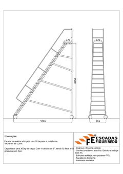 Escada Trepadeira 16+1 - 4,25m - 300kg - Escada Plataforma de Alumínio Reforçada