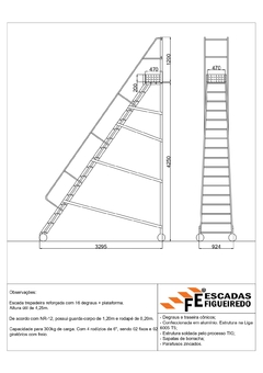 Escada Trepadeira 16+1 - 4,25m - 300kg - Escada Plataforma de Alumínio Reforçada NR12