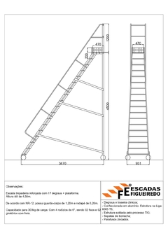 Escada Trepadeira 17+1 - 4,50m - 300kg - Escada Plataforma de Alumínio Reforçada NR12