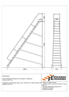 Escada Trepadeira 18+1 - 4,75m - 300kg - Escada Plataforma de Alumínio Reforçada