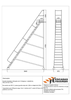 Escada Trepadeira 18+1 - 4,75m - 300kg - Escada Plataforma de Alumínio Reforçada NR12