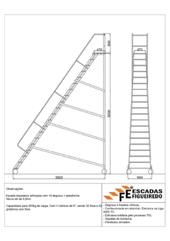 Escada Trepadeira 19+1 - 5,00m - 300kg - Escada Plataforma de Alumínio Reforçada