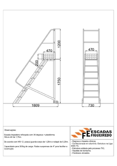 Escada Trepadeira 6+1 - 1,75m - 300kg - Escada Plataforma de Alumínio Reforçada NR12