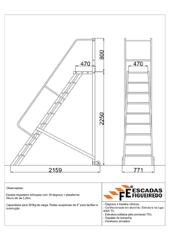 Escada Trepadeira 8+1 - 2,25m - 300kg - Escada Plataforma de Alumínio Reforçada