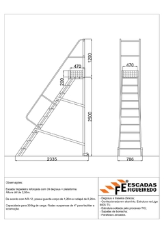 Escada Trepadeira 9+1 - 2,50m - 300kg - Escada Plataforma de Alumínio Reforçada NR12