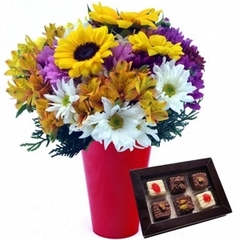 Mixed Sunflowers and Fine Chocolates