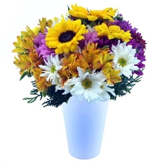 Sunflowers Mix White Vase