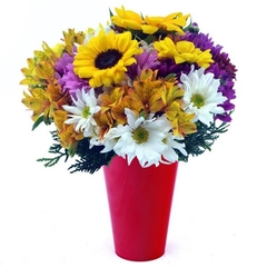 Sunflowers Mix Red Vase
