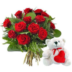 Buquê Amor Perfeito, Rosas Exportação e Urso Te Amo