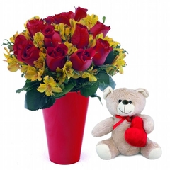 Fashion Red Vase and Teddy Bear Heart