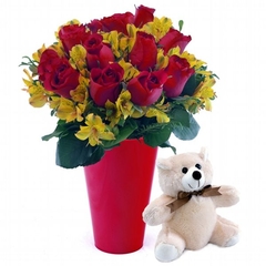 Fashion Red Vase and Teddy Bear