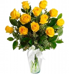 Florero 15 Hermosas Rosas Amarillas