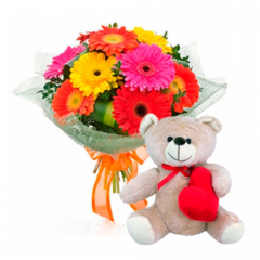 Bouquet in Gerberas and Bear in Love
