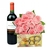 Twelve Pink Roses Bouquet, Chilean Red Wine, and Ferrero Rocher