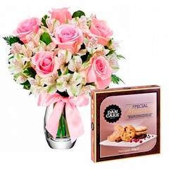 Pink Roses in a Vase and Cookies Special