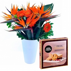 Vaso Flores Tropicais e Cookies Special Moments