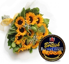 Twelve Sunflowers Bouquet and Royal British Butter Cookies