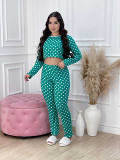 Pijama Longo Max Cropped M. Longa Full - Poá Verde Escuro Bola Branca (230)