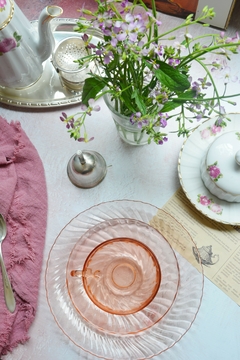 Imagem do Trio de chá em vidro francês rosa - Arcoroc France (jumbo)