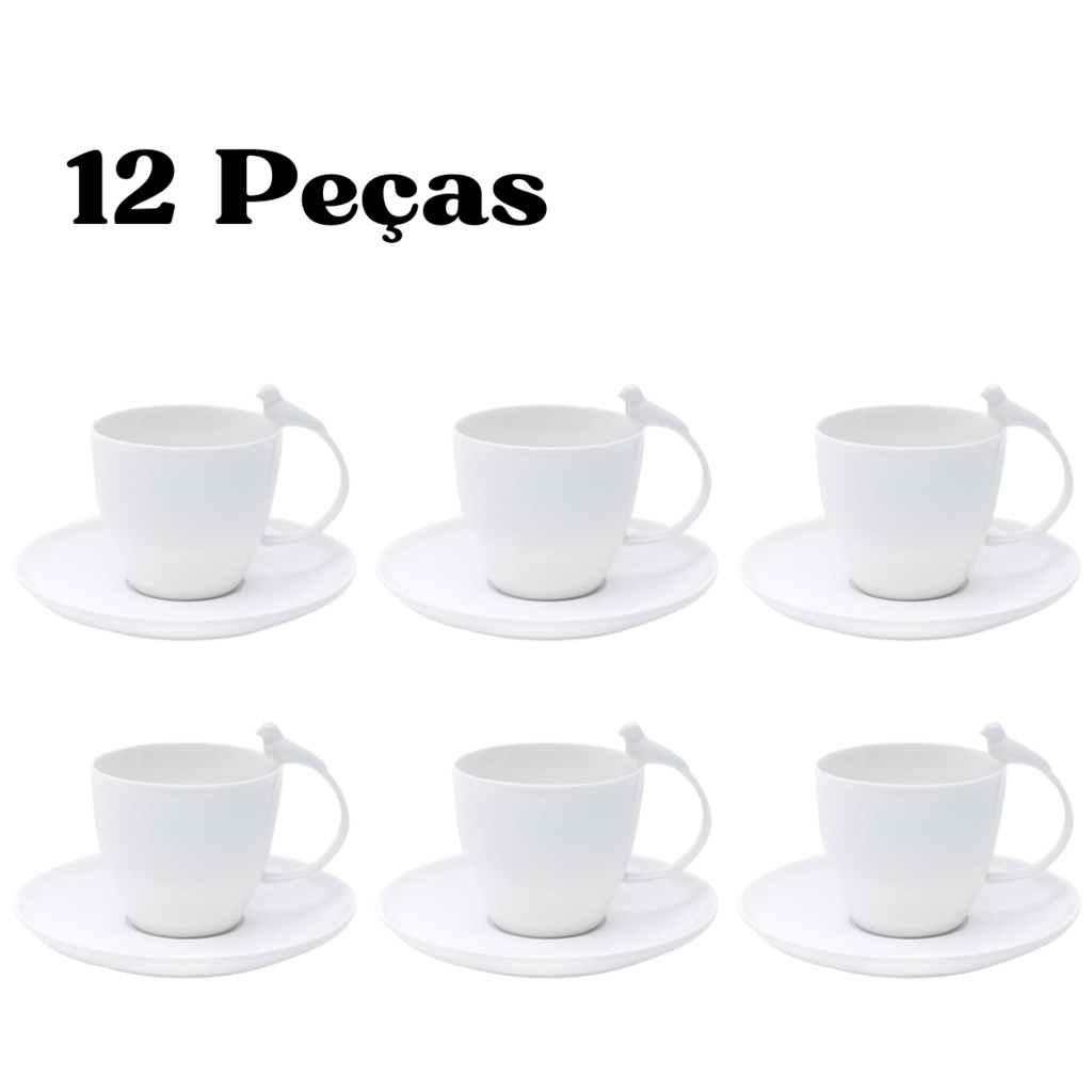 Jogo de Chá 12 Peças Wolff Birds Porcelana Branco