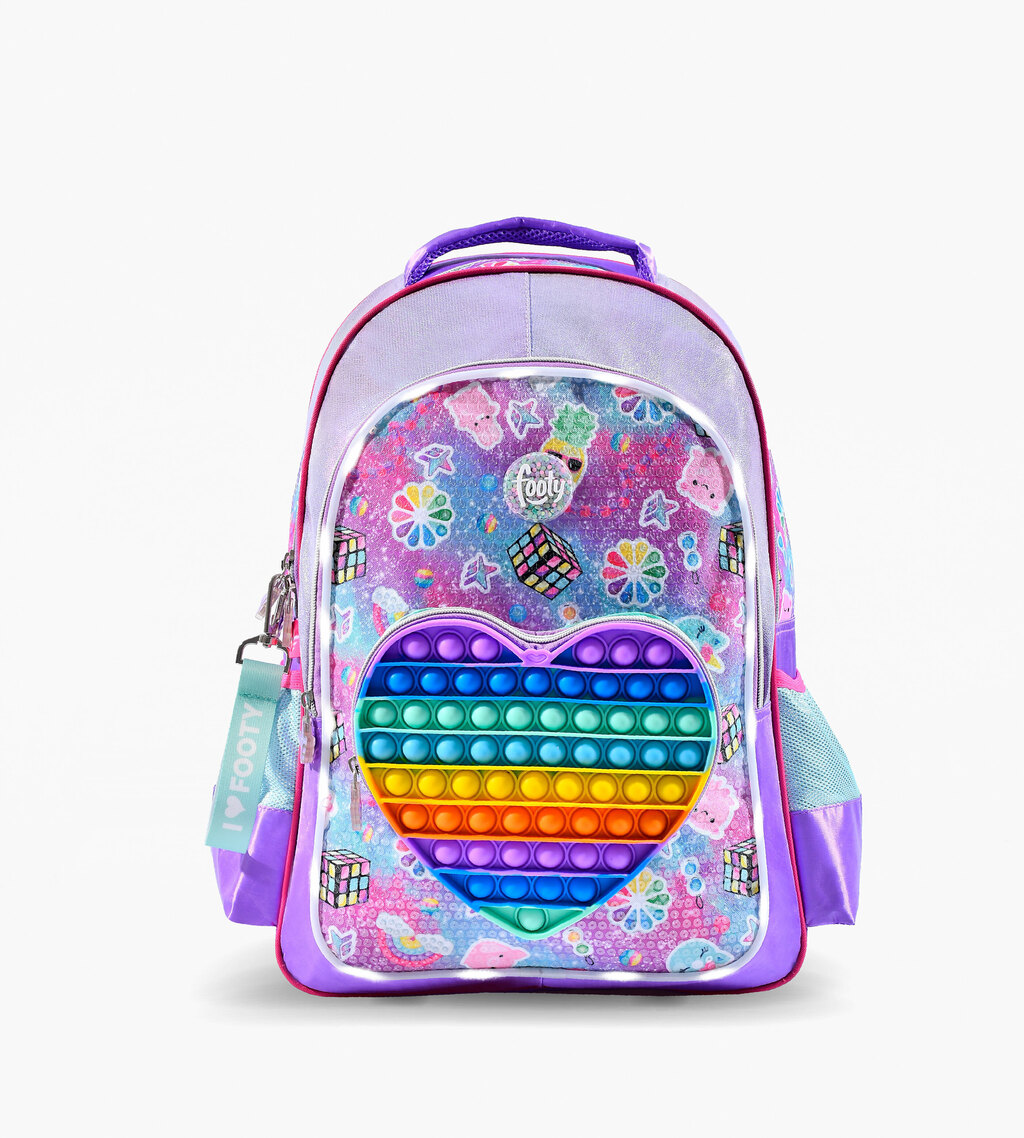 MOCHILA ESPALDA 18 POP IT HEART ROSA CON LUZ LED