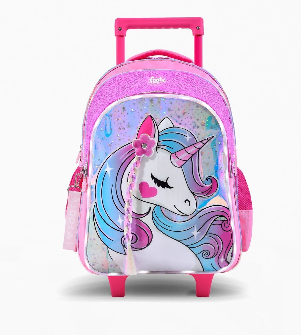 Mochila Escolar Carro 18 con luz trenza unicornio